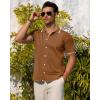 Alimens & Gentle Mens Brown Button Up Shirt Knit Textured Short Sleeve Shirt Casual Beach Vacation Shirts XL