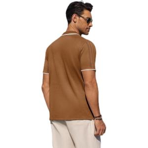 Alimens & Gentle Mens Brown Button Up Shirt Knit Textured Short Sleeve Shirt Casual Beach Vacation Shirts XL