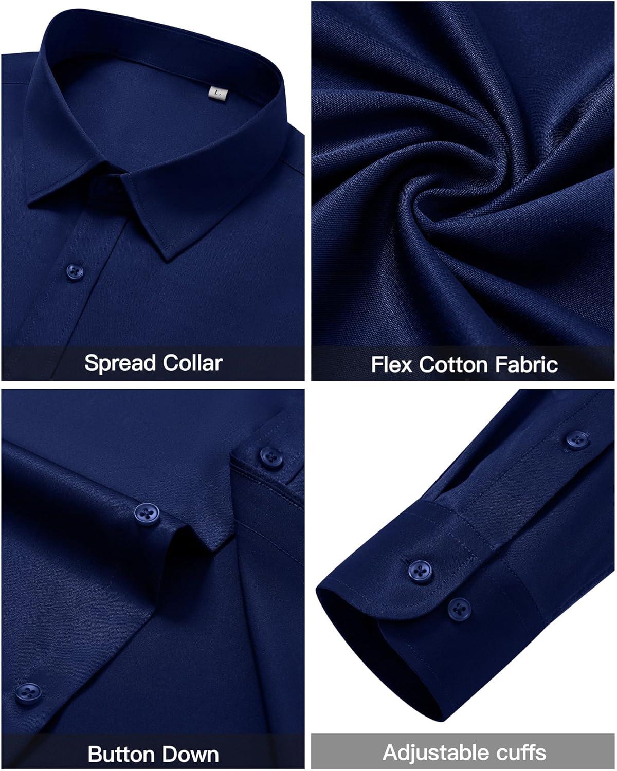 imageAlimens amp Gentle Mens Dress Shirts Wrinkle Free Long Sleeve Button Down Shirt Solid Sun Protection Business Shirt with PocketNavy Blue