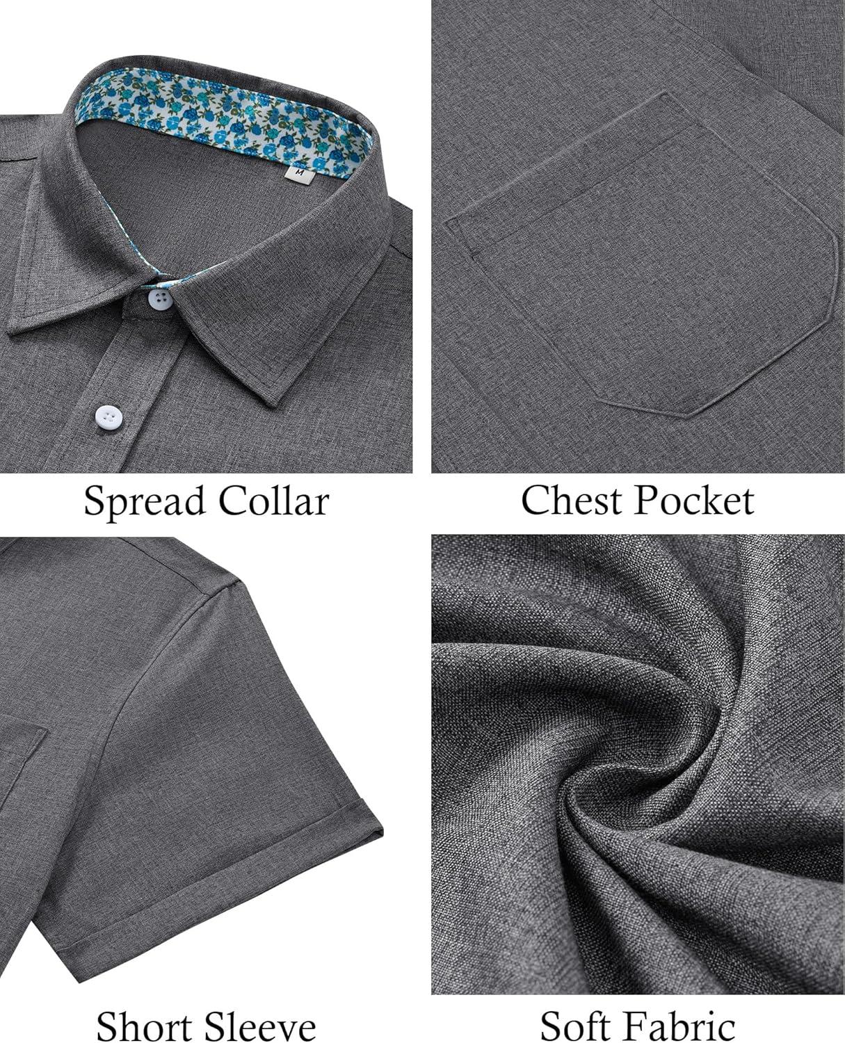 imageAlimens amp Gentle Mens Linen Shirt Short Sleeve Button Down Shirt Casual Beach Vacation Summer Wedding ShirtsGrey