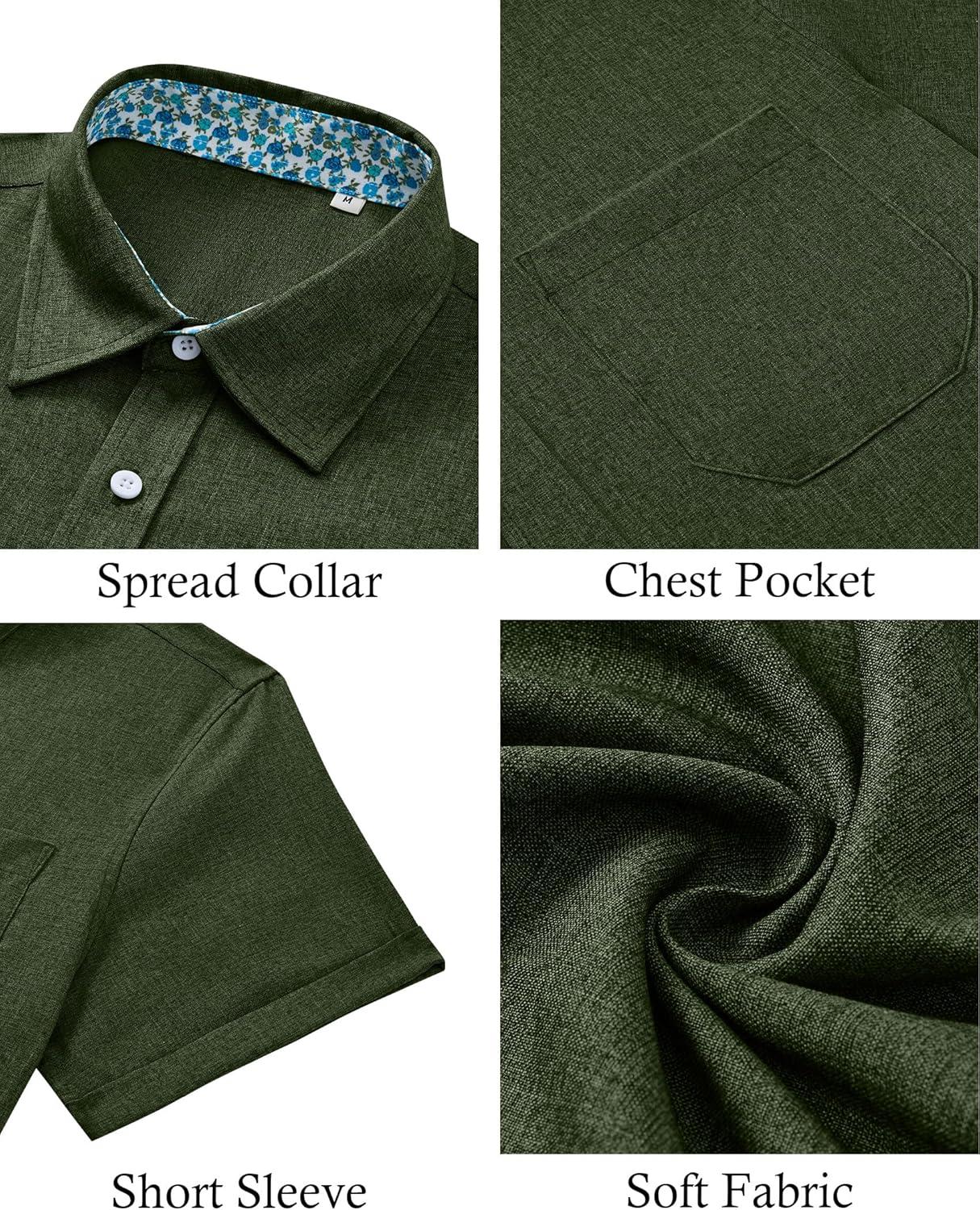 imageAlimens amp Gentle Mens Linen Shirt Short Sleeve Button Down Shirt Casual Beach Vacation Summer Wedding ShirtsOlive Green