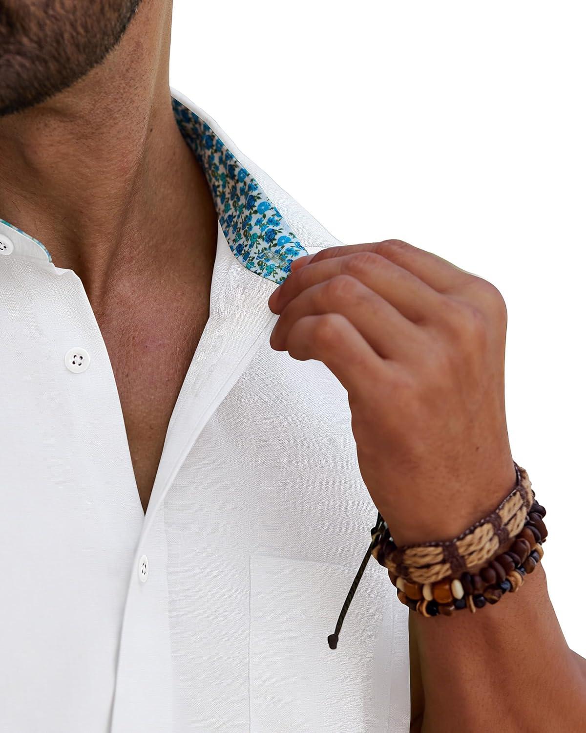 imageAlimens amp Gentle Mens Linen Shirt Short Sleeve Button Down Shirt Casual Beach Vacation Summer Wedding ShirtsWhite