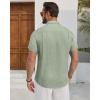 Alimens & Gentle Mens Linen Shirt Short Sleeve Button Down Shirt Casual Beach Vacation Summer Wedding Shirts(Green)