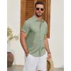 Alimens & Gentle Mens Linen Shirt Short Sleeve Button Down Shirt Casual Beach Vacation Summer Wedding Shirts(Green)