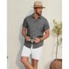 Alimens & Gentle Mens Linen Shirt Short Sleeve Button Down Shirt Casual Beach Vacation Summer Wedding Shirts(Grey)