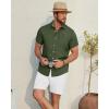 Alimens & Gentle Mens Linen Shirt Short Sleeve Button Down Shirt Casual Beach Vacation Summer Wedding Shirts(Olive Green)
