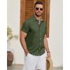 Alimens & Gentle Mens Linen Shirt Short Sleeve Button Down Shirt Casual Beach Vacation Summer Wedding Shirts(Olive Green)