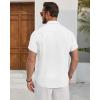 Alimens & Gentle Mens Linen Shirt Short Sleeve Button Down Shirt Casual Beach Vacation Summer Wedding Shirts(White)