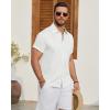 Alimens & Gentle Mens Linen Shirt Short Sleeve Button Down Shirt Casual Beach Vacation Summer Wedding Shirts(White)