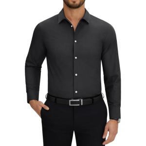 Alimens & Gentle Mens Dress Shirts Wrinkle Free Regular Fit Long Sleeve Textured Business Casual Button Down Shirts(Black)