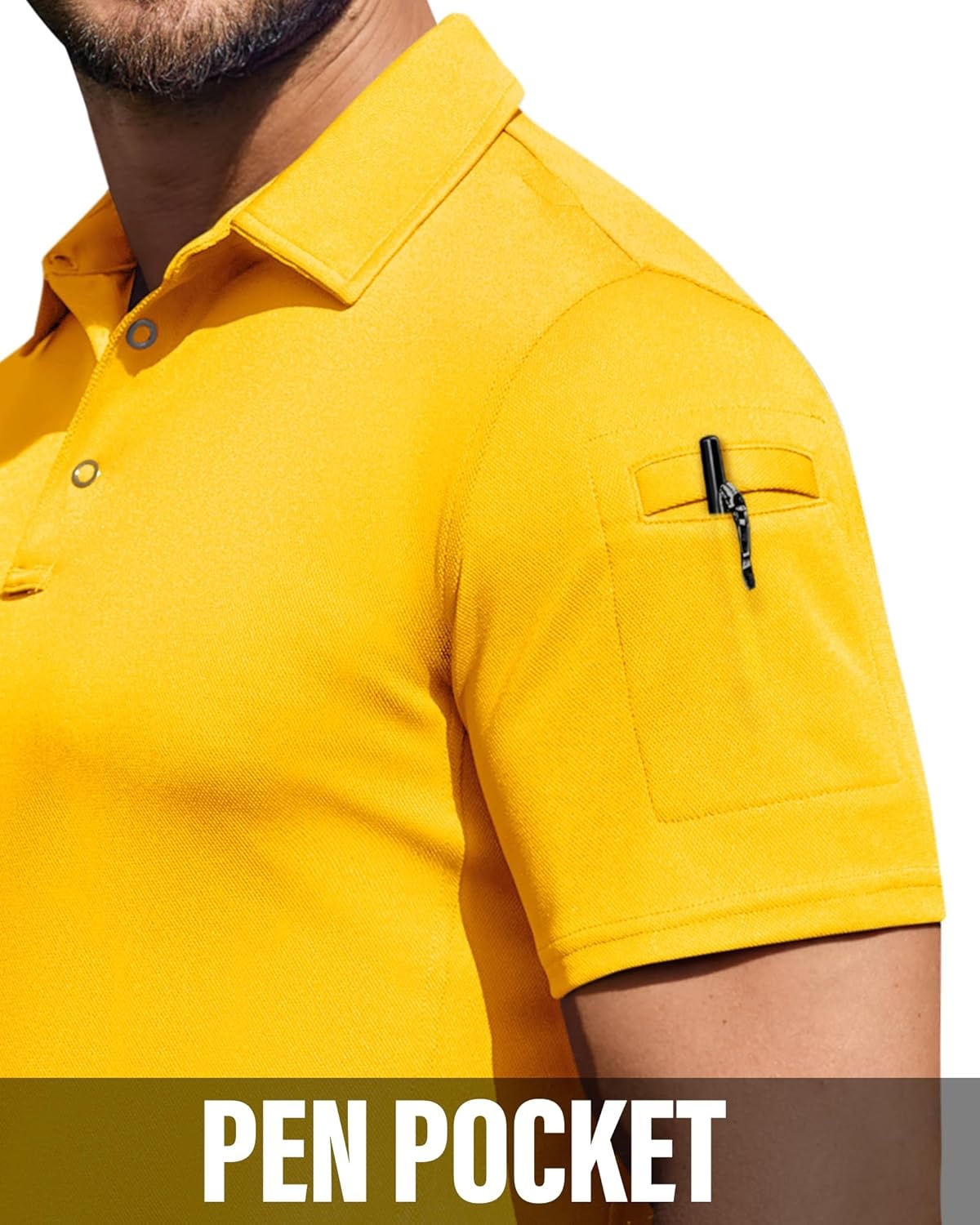 image:imageAlimens amp Gentle Mens Polo Shirt Golf Shirt Camping Dry Fit Tops Bright Yellow