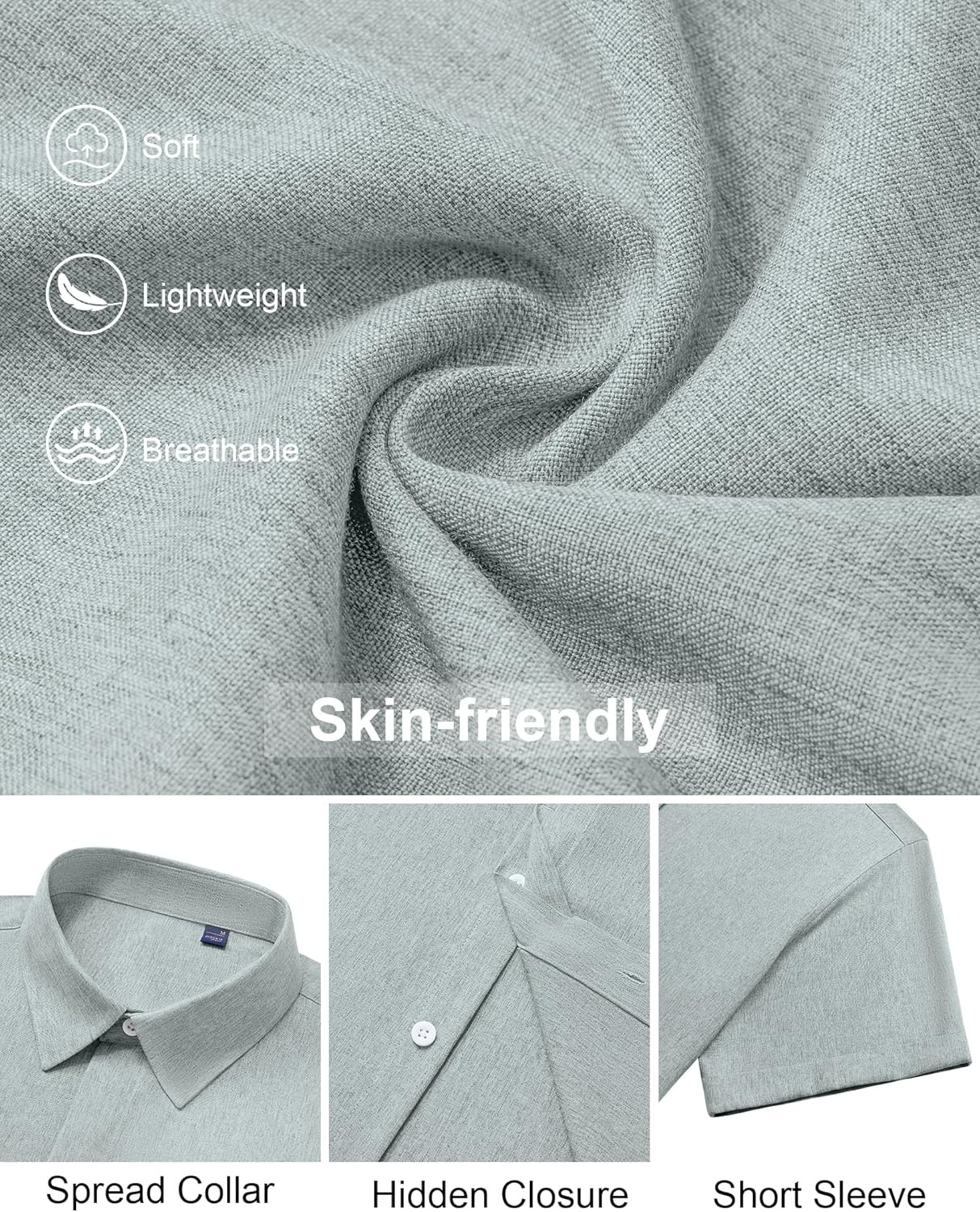 image:imageAlimens amp Gentle Mens Linen Shirt Short Sleeve Button Down Shirt Casual Summer Beach Vacation Wedding Linen Texture ShirtsDusty Blue
