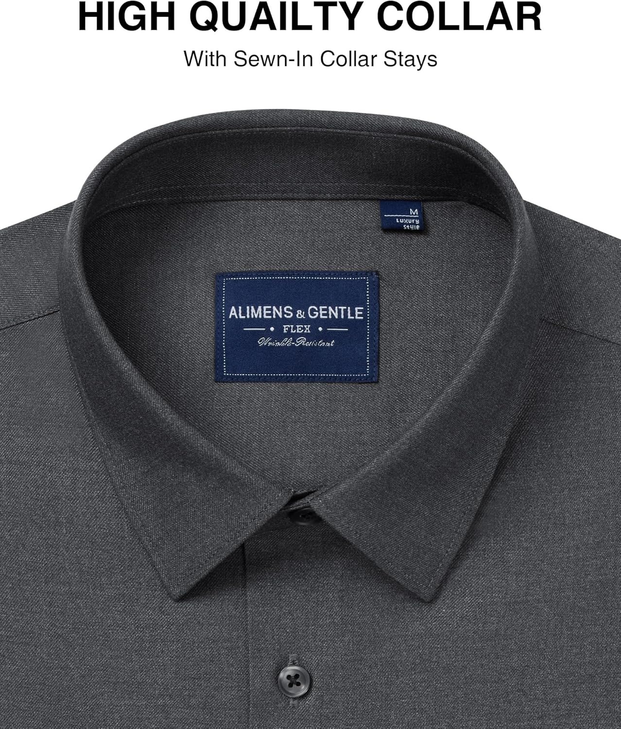 image:imageAlimens amp Gentle Mens Premium Dress Shirts Wool Modal Performance Wrinkle Free Button Down ShirtDark Grey