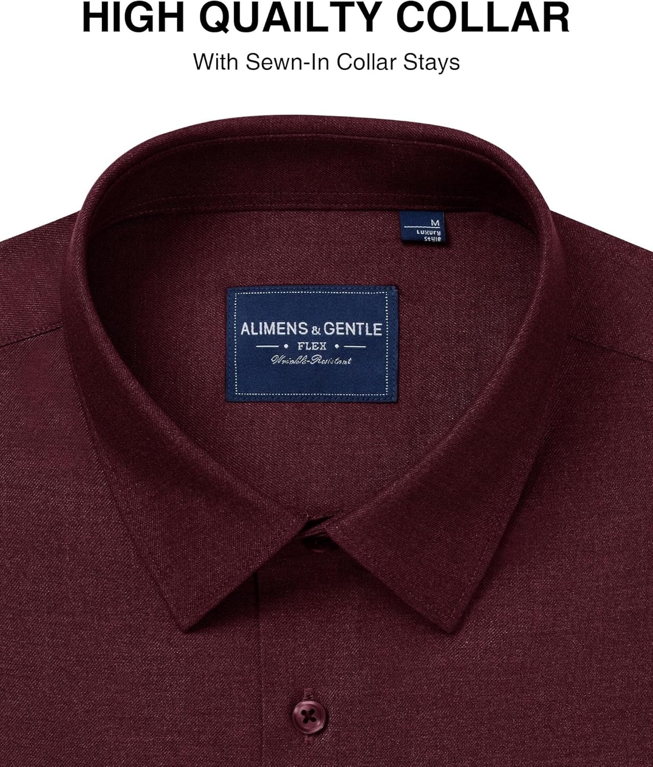 image:imageAlimens amp Gentle Mens Premium Dress Shirts Wool Modal Performance Wrinkle Free Button Down ShirtWine Red