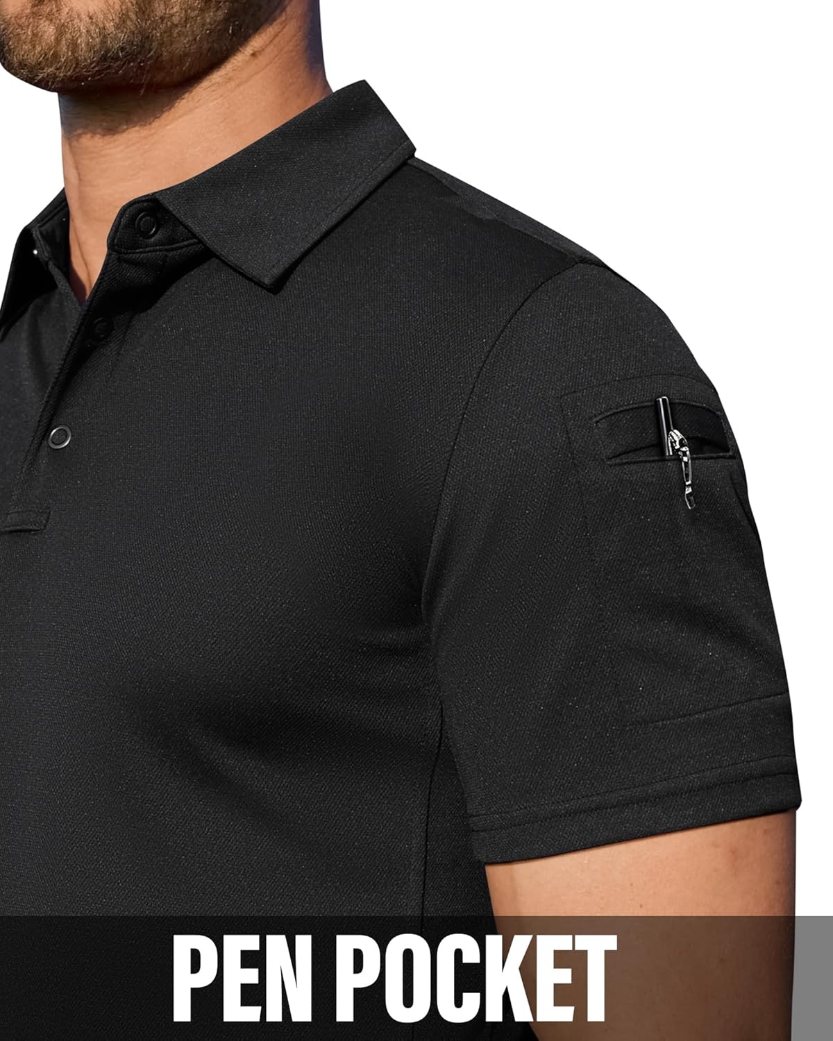 image:imageAlimens amp Gentle Polo Shirts for Men Short Sleeve Golf Shirt Camping Dry Fit Tops with Pocket Dark Black