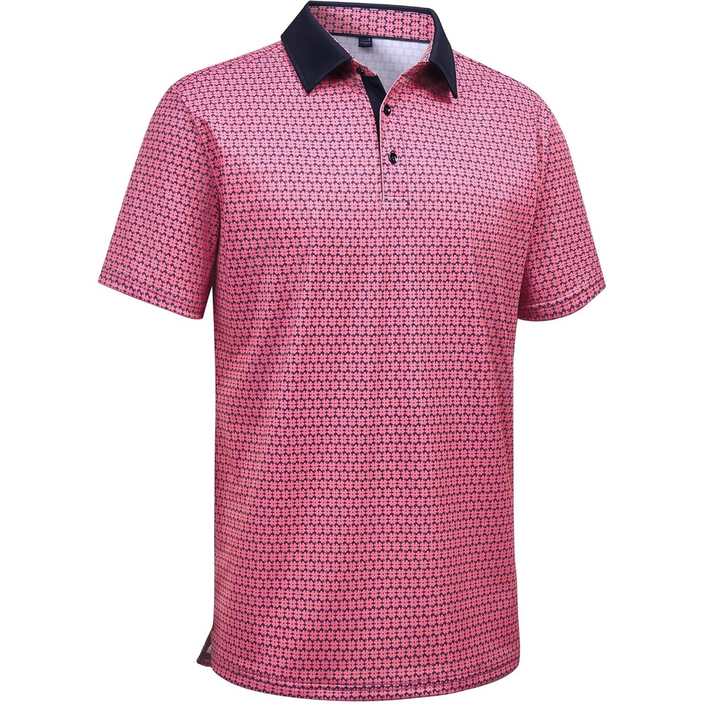 image:imageAlimens amp Gentle Golf Polo Shirts for Men Short Sleeve Print Dry Fit Moisture Wicking Stretch Collared Business Casual ShirtBlack Pink Flower