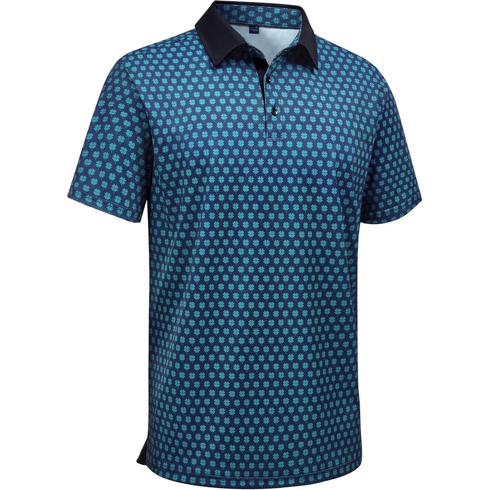 image:imageAlimens amp Gentle Golf Polo Shirts for Men Short Sleeve Print Dry Fit Moisture Wicking Stretch Collared Business Casual ShirtNavy Teal Flower