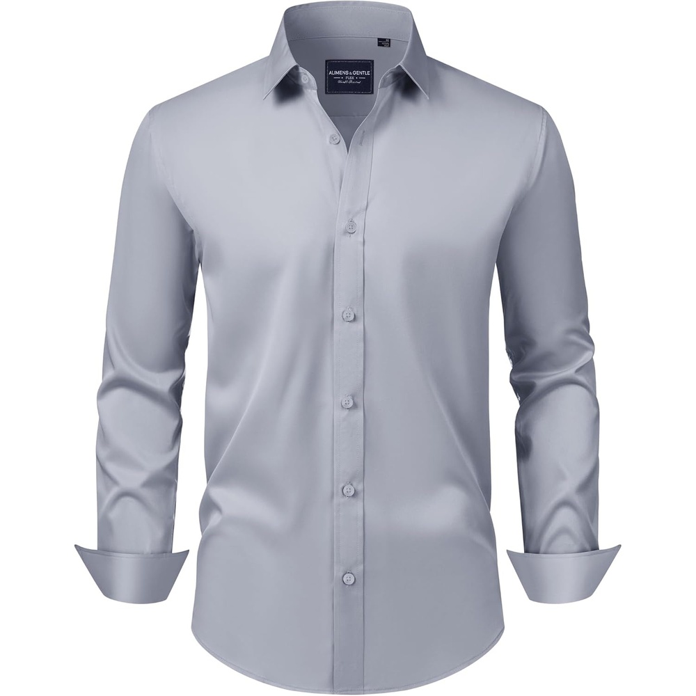 image:imageAlimens amp Gentle Mens Dress Shirts Transitional Weather Long Sleeve Stretch WrinkleFree Button Down TopSilver