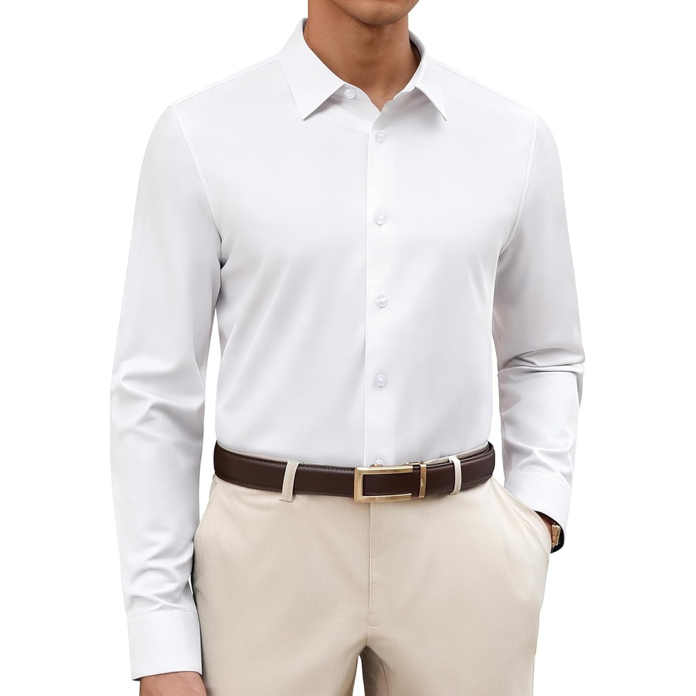 image:imageAlimens amp Gentle Mens Premium Dress Shirts  Wool Modal Performance Wrinkle Free Button Down ShirtWhite