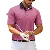 Alimens & Gentle Golf Polo Shirts for Men Short Sleeve Print Dry Fit Moisture Wicking Stretch Collared Business Casual Shirt(Black Pink Flower)