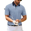Alimens & Gentle Golf Polo Shirts for Men Short Sleeve Print Dry Fit Moisture Wicking Stretch Collared Business Casual Shirt(Blue Grey Square)