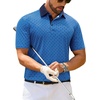 Alimens & Gentle Golf Polo Shirts for Men Short Sleeve Print Dry Fit Moisture Wicking Stretch Collared Business Casual Shirt(Blue Square)