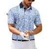Alimens & Gentle Golf Polo Shirts for Men Short Sleeve Print Dry Fit Moisture Wicking Stretch Collared Business Casual Shirt(Blue White Mosaic)