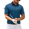 Alimens & Gentle Golf Polo Shirts for Men Short Sleeve Print Dry Fit Moisture Wicking Stretch Collared Business Casual Shirt(Navy Teal Flower)