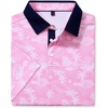 Alimens & Gentle Golf Polo Shirts for Men Short Sleeve Print Dry Fit Moisture Wicking Stretch Collared Business Casual Shirt(Pink Coconut Beach)