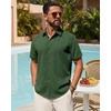 Alimens & Gentle Mens Linen Shirt Short Sleeve Button Down Shirt Casual Summer Beach Vacation Wedding Linen Texture Shirts(Dark Green)