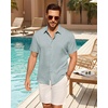 Alimens & Gentle Mens Linen Shirt Short Sleeve Button Down Shirt Casual Summer Beach Vacation Wedding Linen Texture Shirts(Dusty Blue)