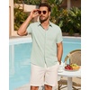 Alimens & Gentle Mens Linen Shirt Short Sleeve Button Down Shirt Casual Summer Beach Vacation Wedding Linen Texture Shirts(Light Green)