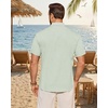 Alimens & Gentle Mens Linen Shirt Short Sleeve Button Down Shirt Casual Summer Beach Vacation Wedding Linen Texture Shirts(Light Green)