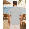 Alimens & Gentle Mens Linen Shirt Short Sleeve Button Down Shirt Casual Summer Beach Vacation Wedding Linen Texture Shirts(Pale Grey)