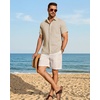 Alimens & Gentle Mens Linen Shirt Short Sleeve Button Down Shirt Casual Summer Beach Vacation Wedding Linen Texture Shirts(Stone)
