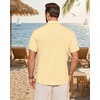 Alimens & Gentle Mens Linen Shirt Short Sleeve Button Down Shirt Casual Summer Beach Vacation Wedding Linen Texture Shirts(Yellow)