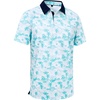 Alimens & Gentle Golf Polo Shirts for Men Short Sleeve Print Dry Fit Moisture Wicking Stretch Collared Business Casual Shirt(Blue Coconut Beach)