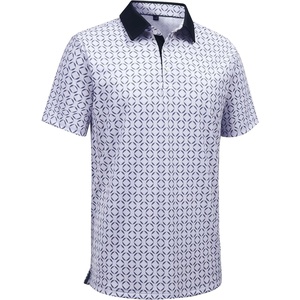 Alimens & Gentle Golf Polo Shirts for Men Short Sleeve Print Dry Fit Moisture Wicking Stretch Collared Business Casual Shirt(Blue Circle Square)