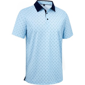 Alimens & Gentle Golf Polo Shirts for Men Short Sleeve Print Dry Fit Moisture Wicking Stretch Collared Business Casual Shirt(Light Blue Golfs Club)