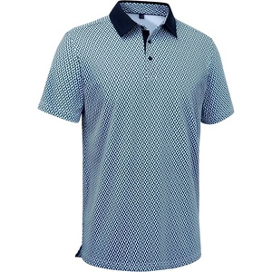 Alimens & Gentle Golf Polo Shirts for Men Short Sleeve Print Dry Fit Moisture Wicking Stretch Collared Business Casual Shirt(Navy Square)
