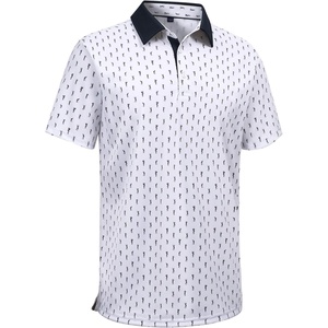 Alimens & Gentle Golf Polo Shirts for Men Short Sleeve Print Dry Fit Moisture Wicking Stretch Collared Business Casual Shirt(White Golf Club)