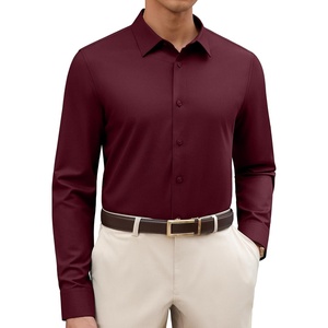 Alimens & Gentle Men’s Premium Dress Shirts – Wool Modal Performance Wrinkle Free Button Down Shirt(Wine Red)