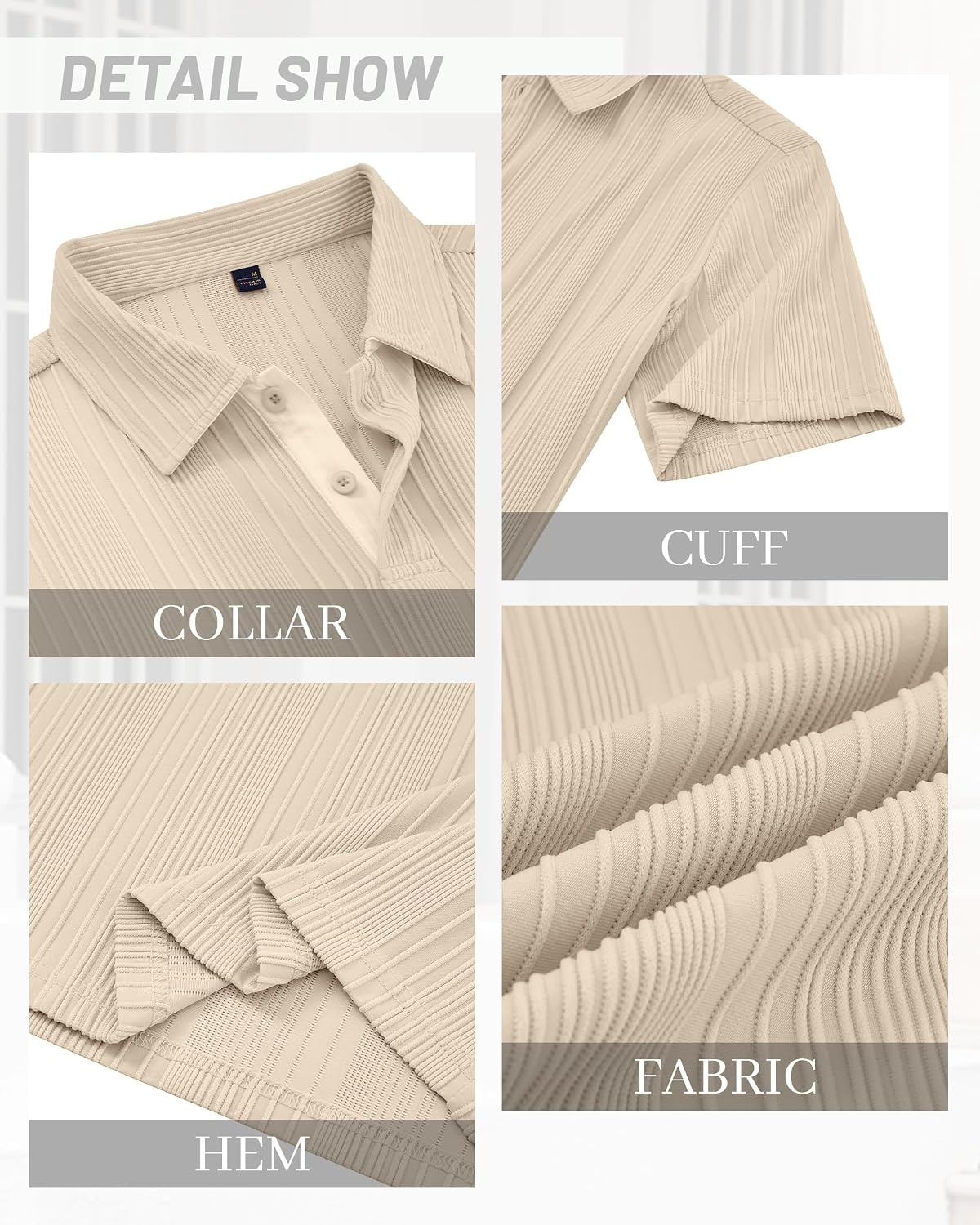 image:imageAlimens amp Gentle Tan Polo Shirts for Men Short Sleeve Textured Knit Stretch Summer Beach Casual Party Golf Shirt 2XL