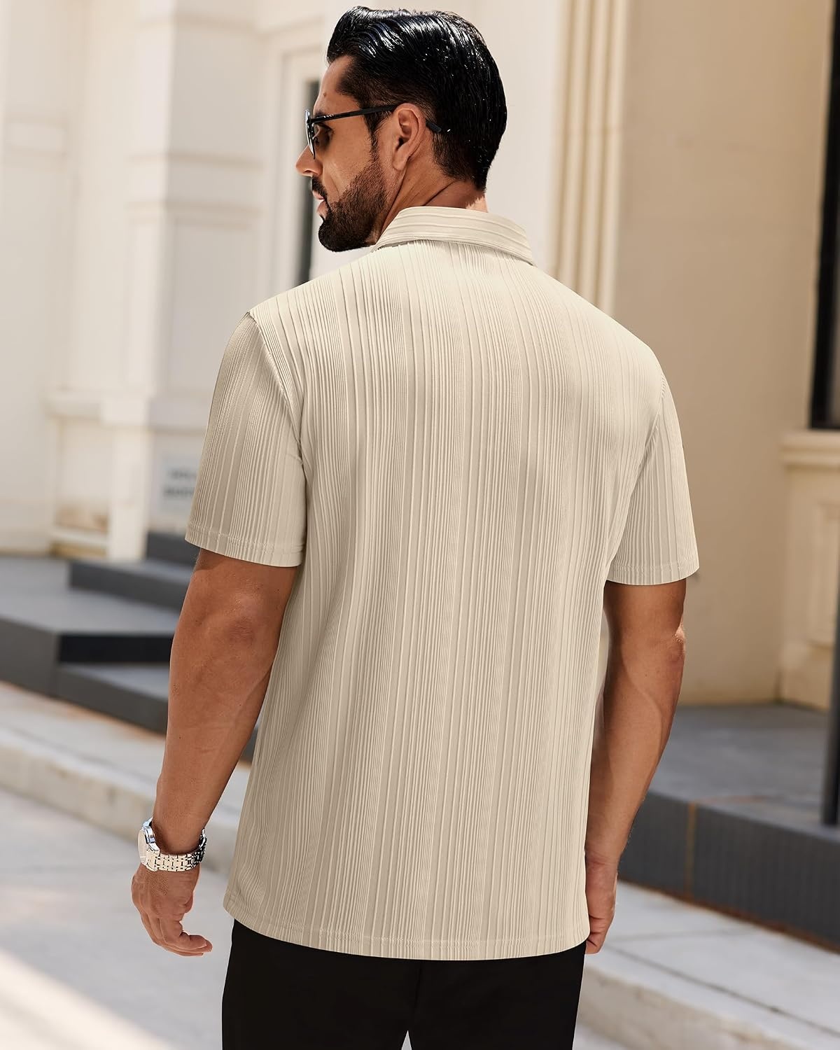 image:imageAlimens amp Gentle Tan Polo Shirts for Men Short Sleeve Textured Knit Stretch Summer Beach Casual Party Golf Shirt 2XL