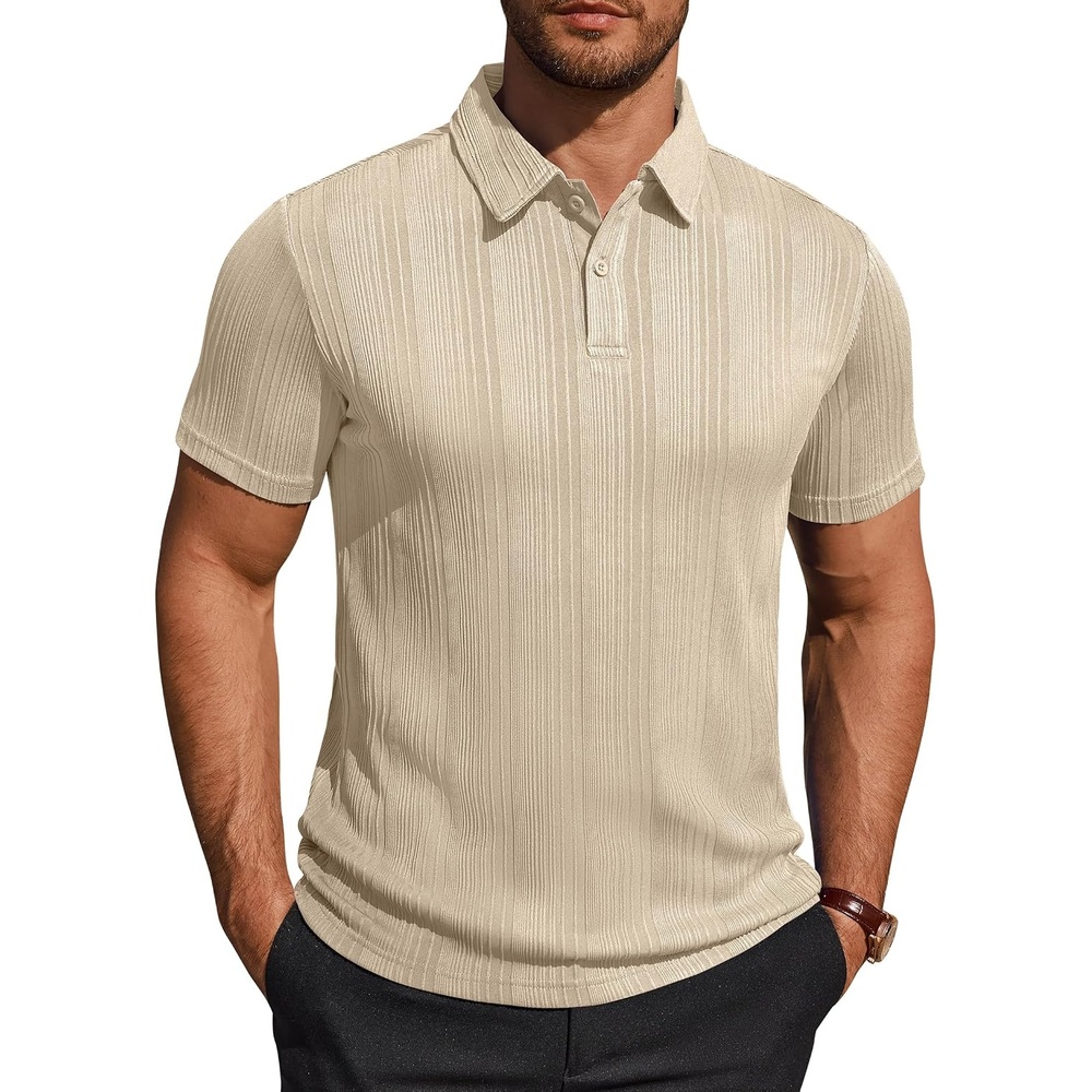 image:imageAlimens amp Gentle Tan Polo Shirts for Men Short Sleeve Textured Knit Stretch Summer Beach Casual Party Golf Shirt 2XL
