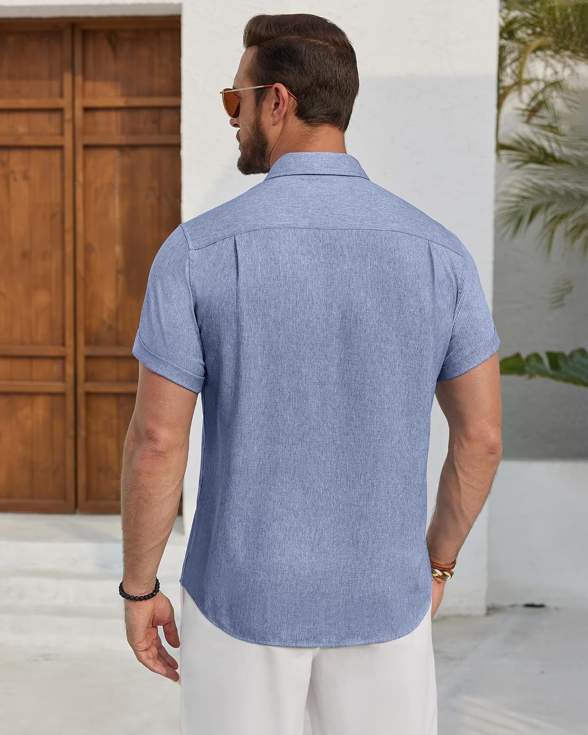 image:imageAlimens amp Gentle Mens Linen Shirt Short Sleeve Button Down Shirt Casual Beach Vacation Summer Wedding ShirtsBlue