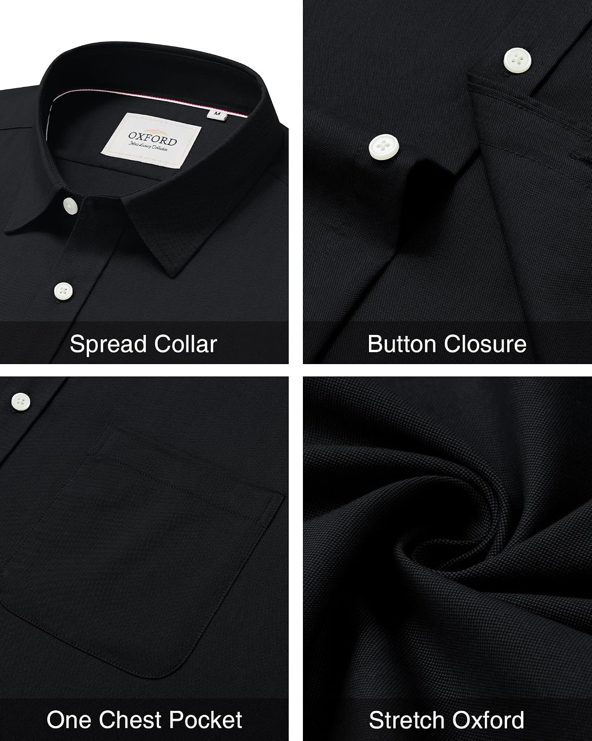 image:imageAlimens amp Gentle Stretch Mens Oxford Shirt Long Sleeve Dress Shirt Casual Work Business Button Down Shirts with PocketBlack