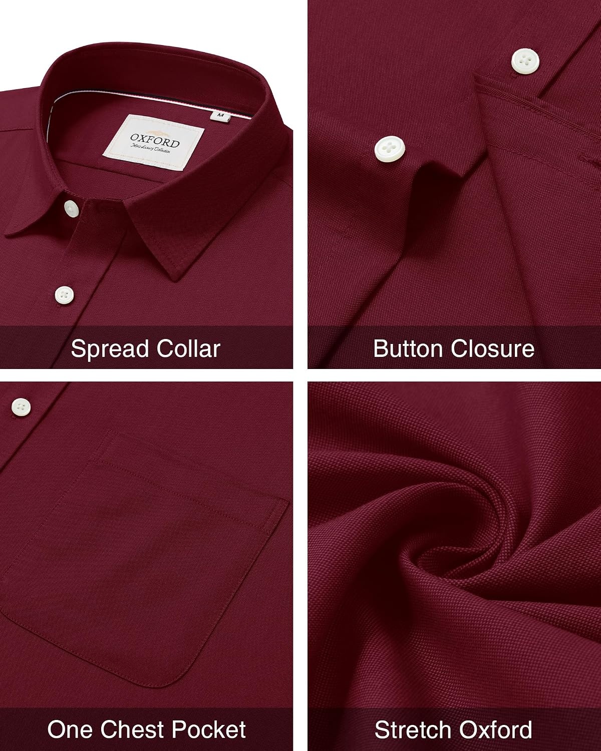 image:imageAlimens amp Gentle Stretch Mens Oxford Shirt Long Sleeve Dress Shirt Casual Work Business Button Down Shirts with PocketBurgundy