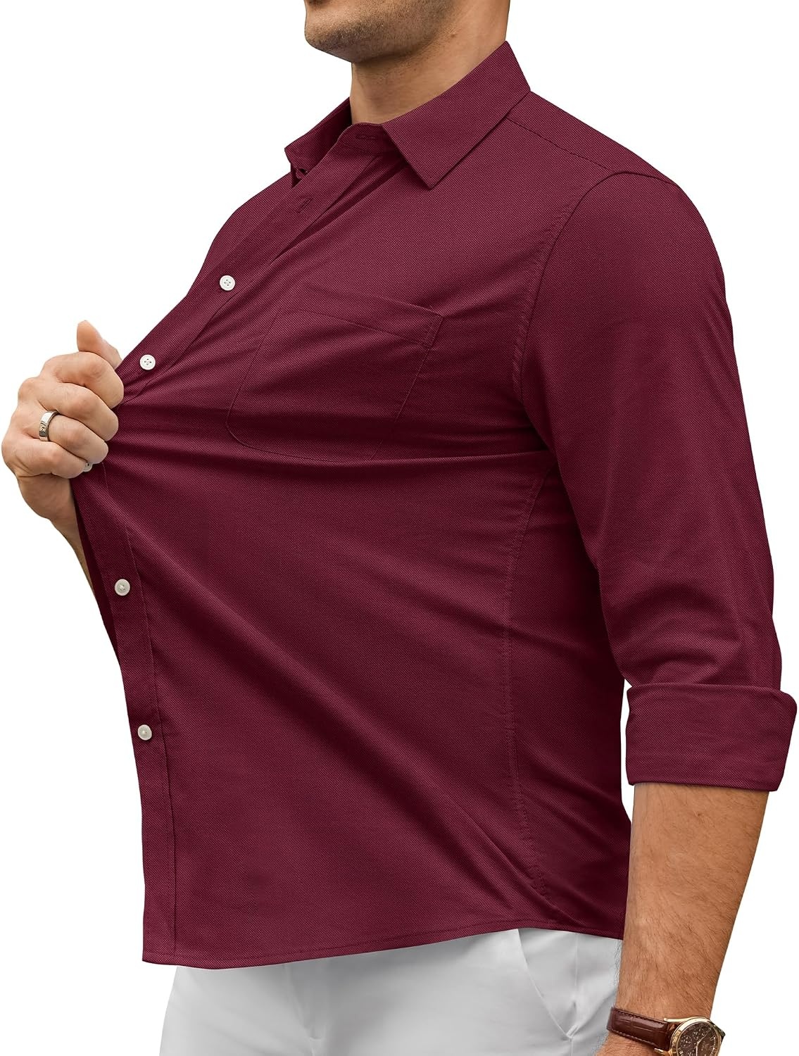 image:imageAlimens amp Gentle Stretch Mens Oxford Shirt Long Sleeve Dress Shirt Casual Work Business Button Down Shirts with PocketBurgundy