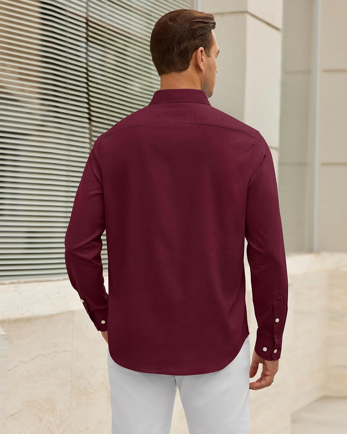 image:imageAlimens amp Gentle Stretch Mens Oxford Shirt Long Sleeve Dress Shirt Casual Work Business Button Down Shirts with PocketBurgundy